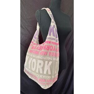 Robin Ruth New York City Canvas Hobo Bag Pink Purple Gray Souvenir Shoulder Bag
